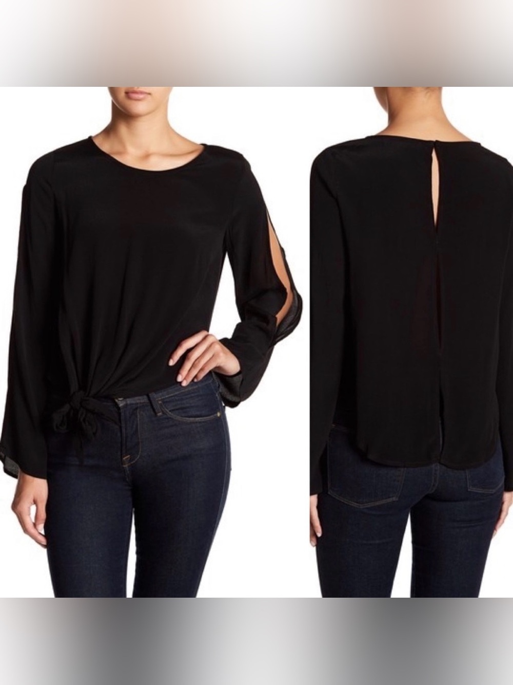 ASTR the Label Woven Long Sleeve Side Tie Blouse w Cut-Outs Whimsigoth Romantic